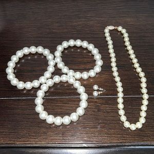 Pearl Necklace, Bracket and Earring Set